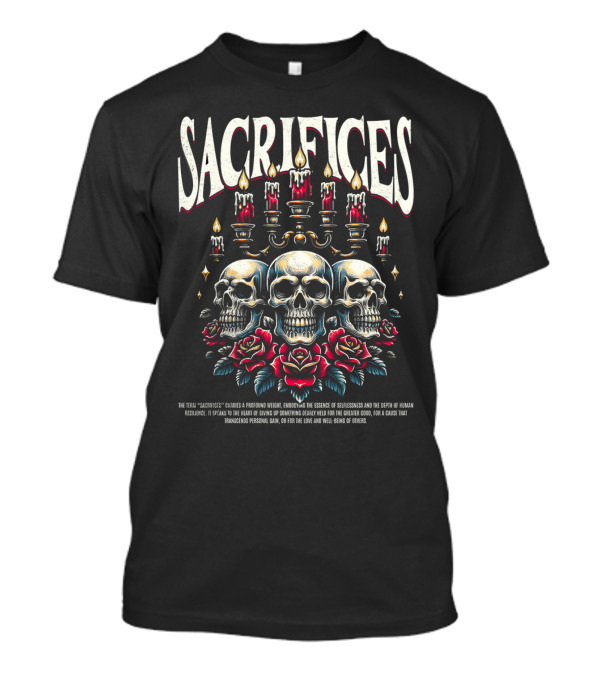 SACRIFICES Skulls Candles Roses Profound Weight Emotions Human Resilience Transcending Personal Gain T-Shirt