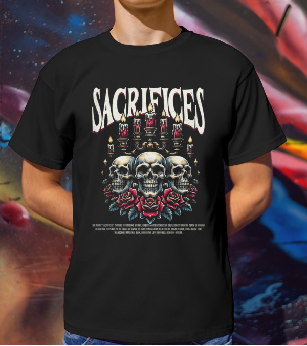 SACRIFICES Skulls Candles Roses Profound Weight Emotions Human Resilience Transcending Personal Gain T-Shirt