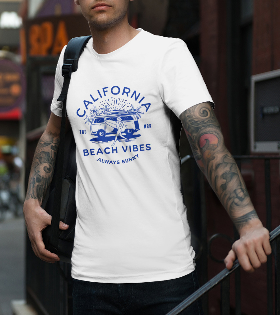 California Beach Vibes Always Sunny Retro Camper Van T-Shirt