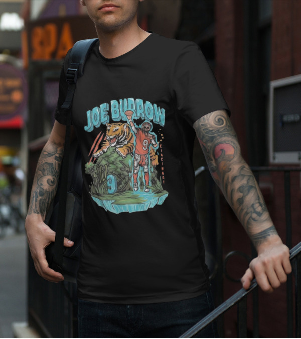 Cincinnati Bengals Joe Burrow Ice Man Tiger And Football Number 9 T-Shirt