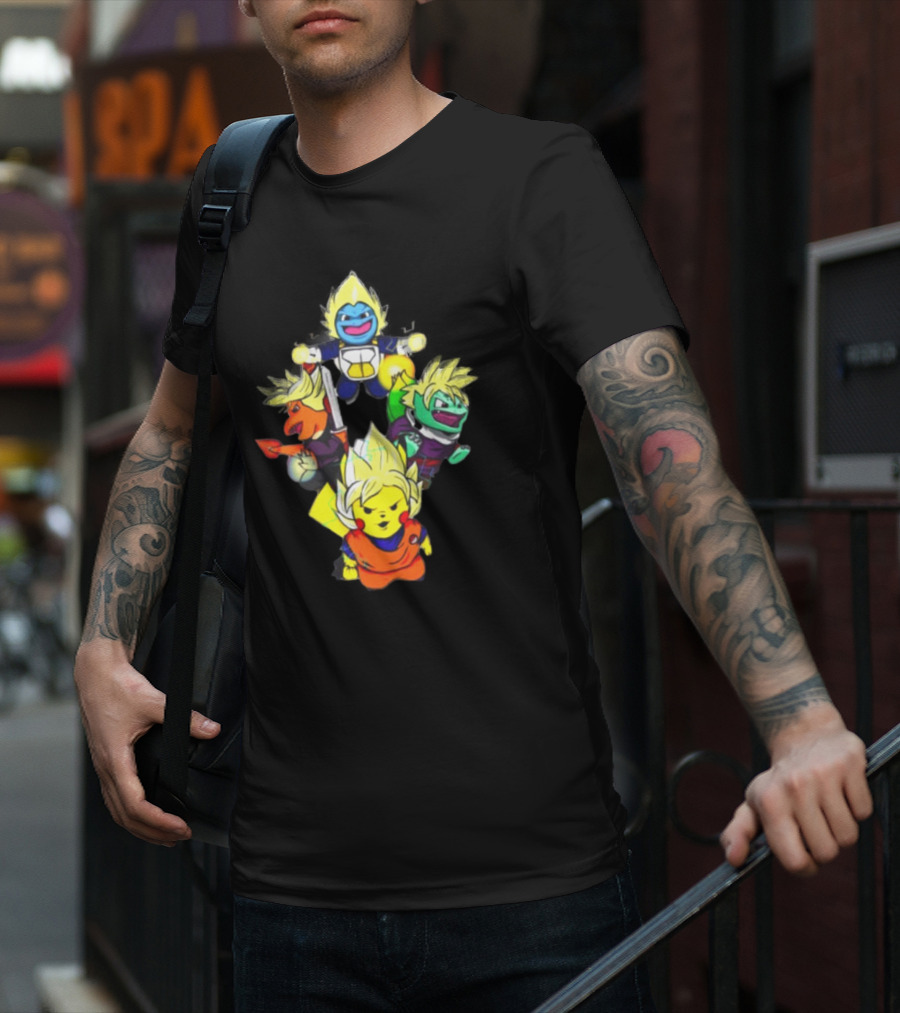 Dragon Ball Super Saiyan Pokemon Crossover Characters T-Shirt