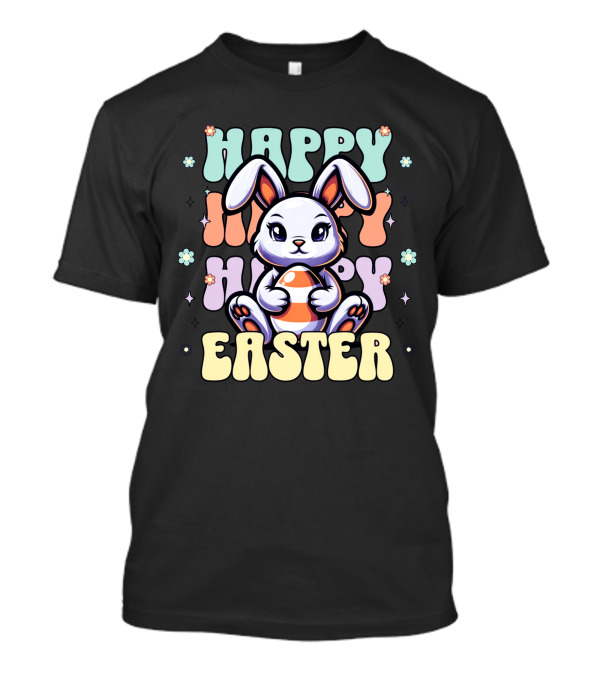 Happy Easter Bunny Holding Egg Pastel Flowers T-Shirt