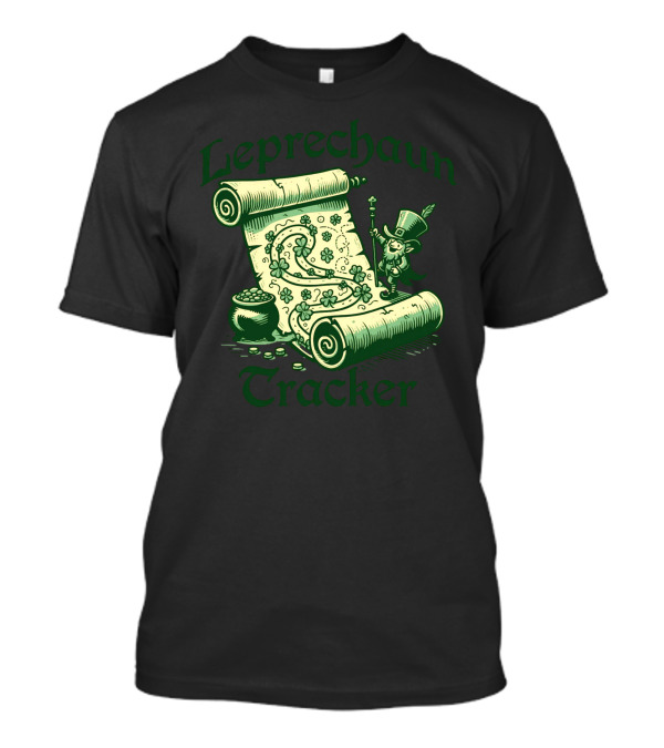 Leprechaun Tracker Map Scroll With Pot Of Gold And Lucky Clover Path T-Shirt
