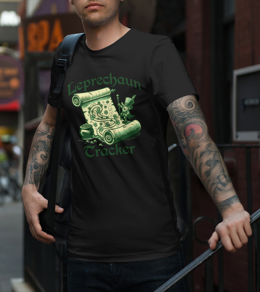 Leprechaun Tracker Map Scroll With Pot Of Gold And Lucky Clover Path T-Shirt