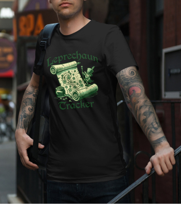 Leprechaun Tracker Map Scroll With Pot Of Gold And Lucky Clover Path T-Shirt