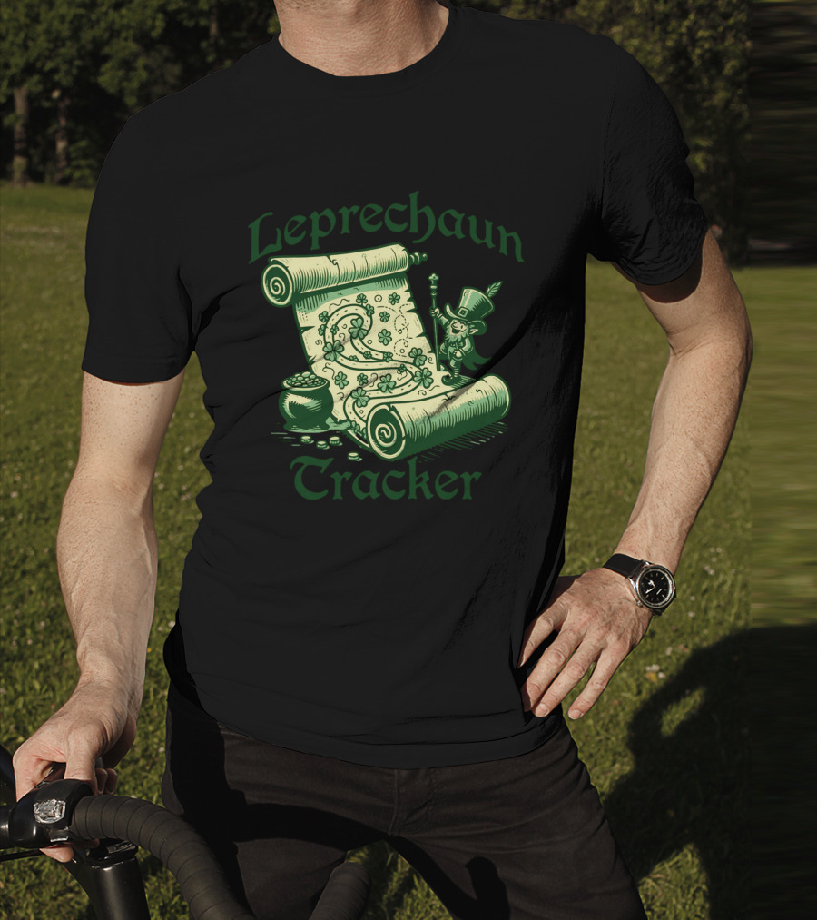 Leprechaun Tracker Map Scroll With Pot Of Gold And Lucky Clover Path T-Shirt
