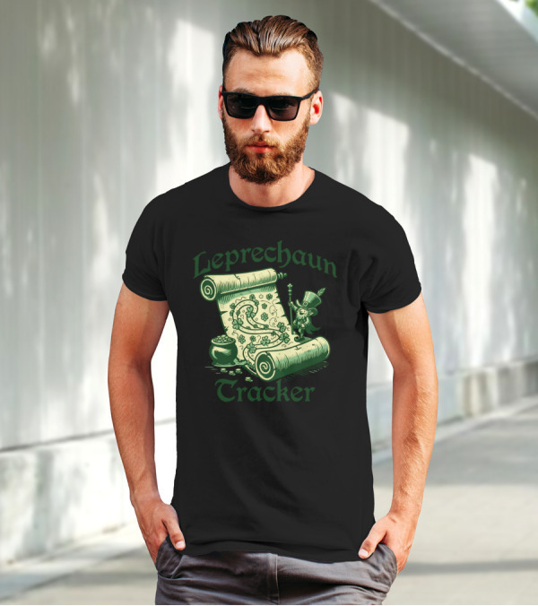Leprechaun Tracker Map Scroll With Pot Of Gold And Lucky Clover Path T-Shirt