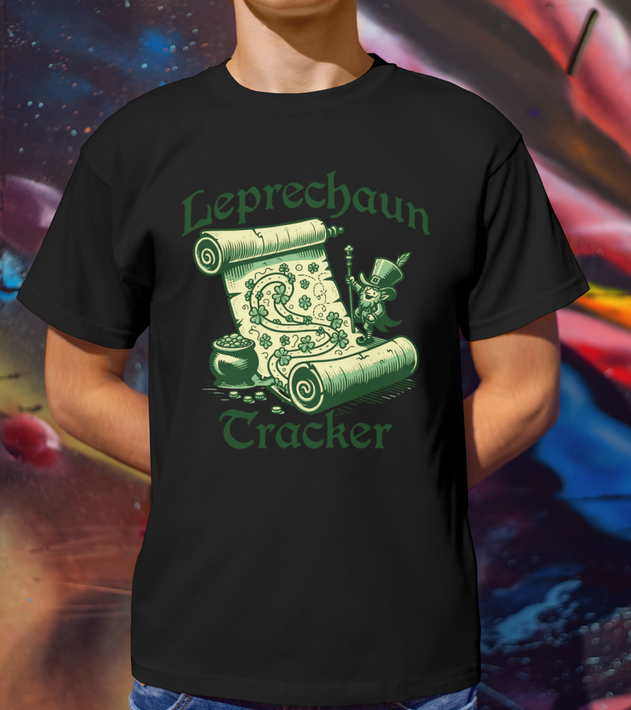 Leprechaun Tracker Map Scroll With Pot Of Gold And Lucky Clover Path T-Shirt