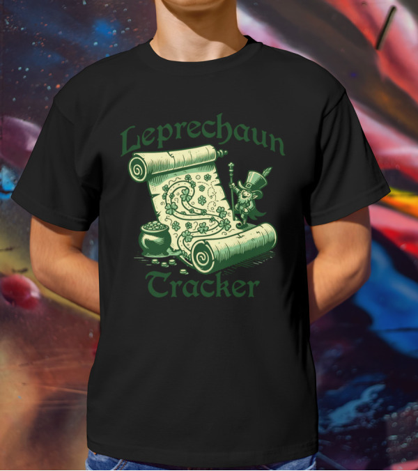 Leprechaun Tracker Map Scroll With Pot Of Gold And Lucky Clover Path T-Shirt