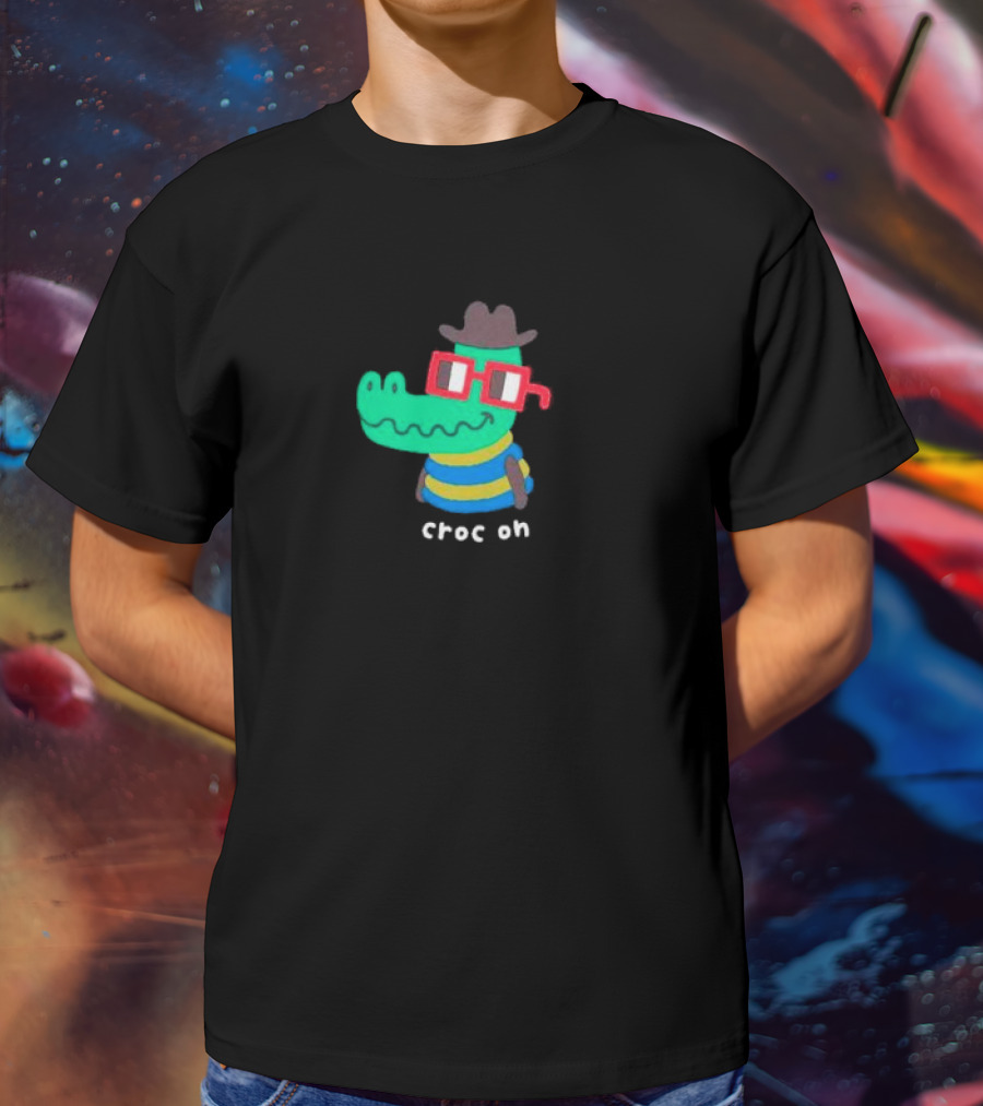 Croc On Nouns Wearing Colorful Stripes And Red Glasses T-Shirt