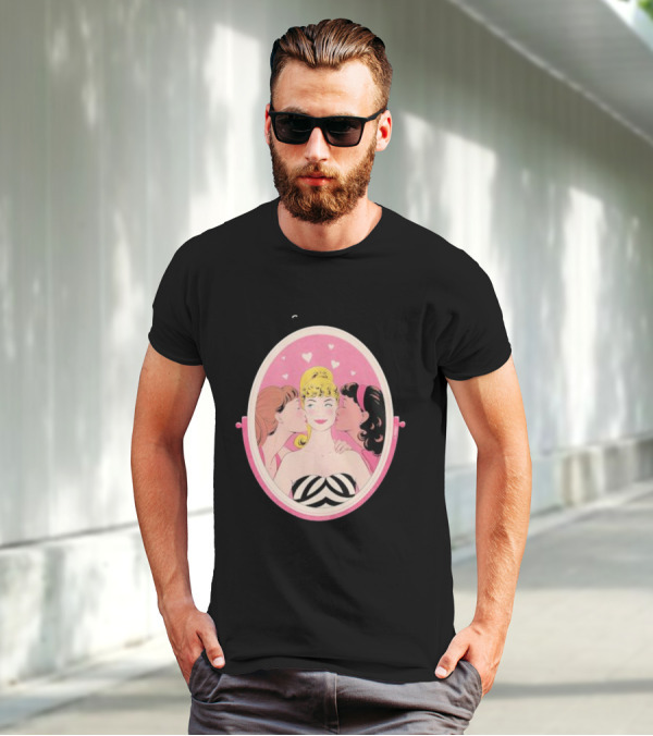 This Barbie Likes Girls Retro Pink Mirror Heart Motif T-Shirt