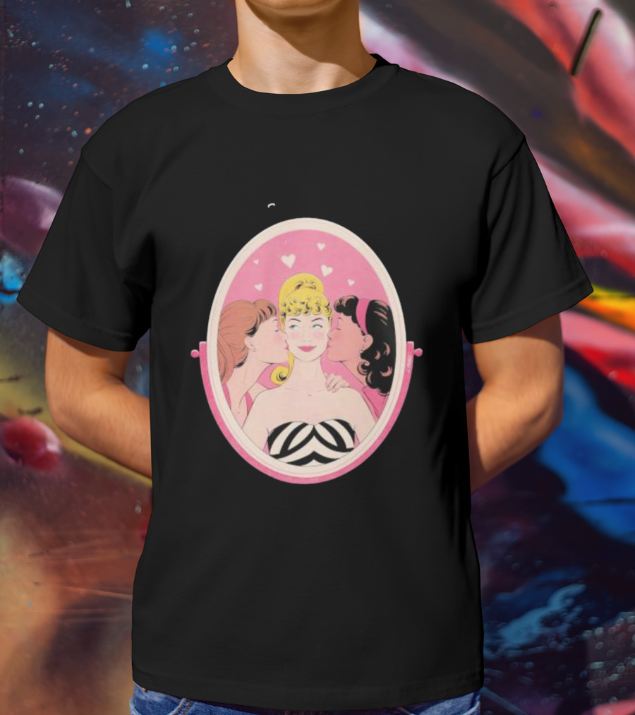 This Barbie Likes Girls Retro Pink Mirror Heart Motif T-Shirt