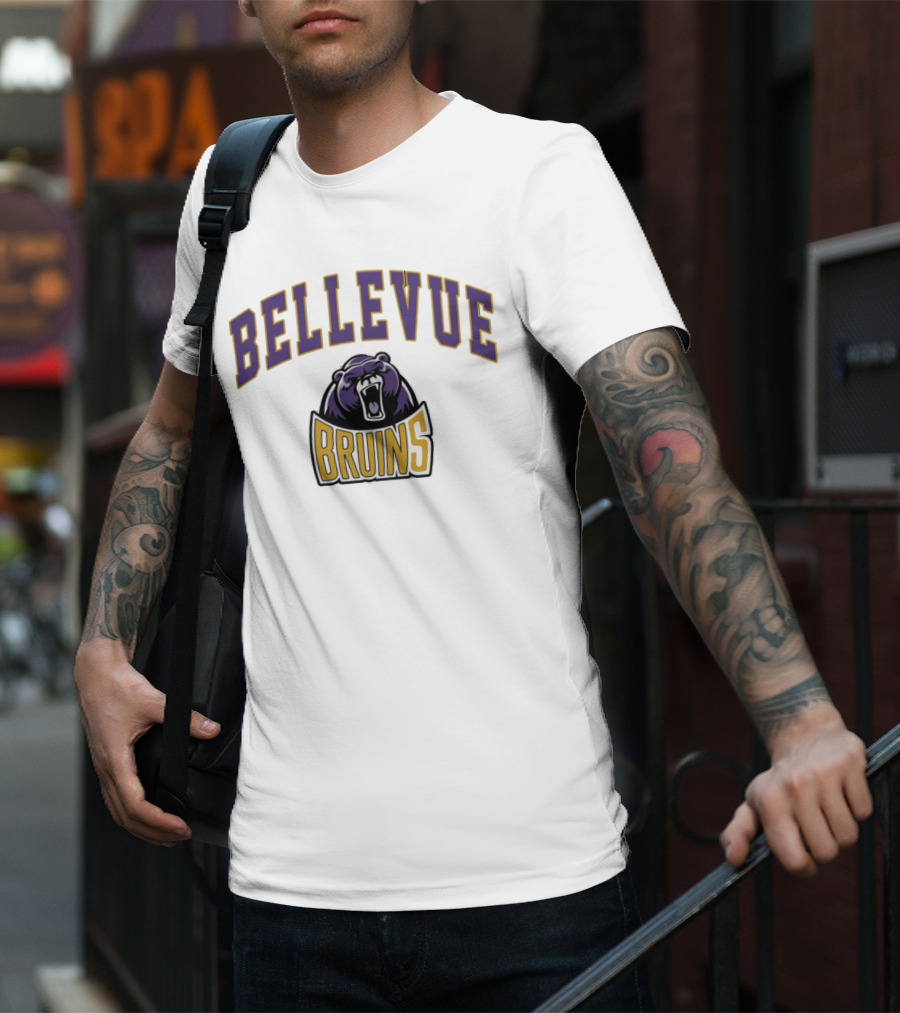 Bellevue University Bruins Roaring Bear Purple And Gold T-Shirt