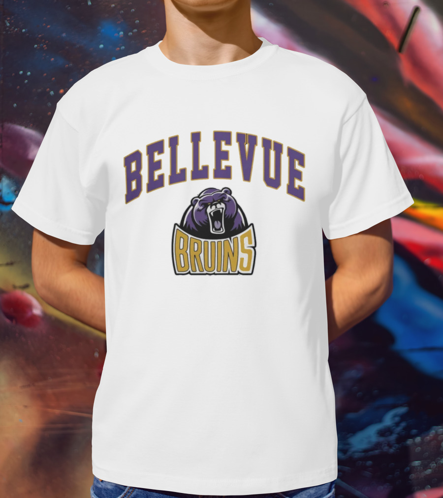 Bellevue University Bruins Roaring Bear Purple And Gold T-Shirt