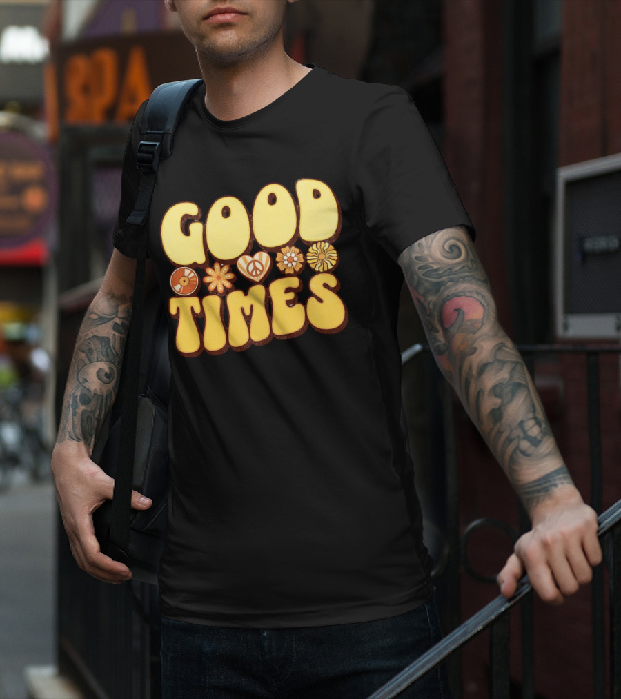 Good Times Retro Peace Flowers And Symbols T-Shirt