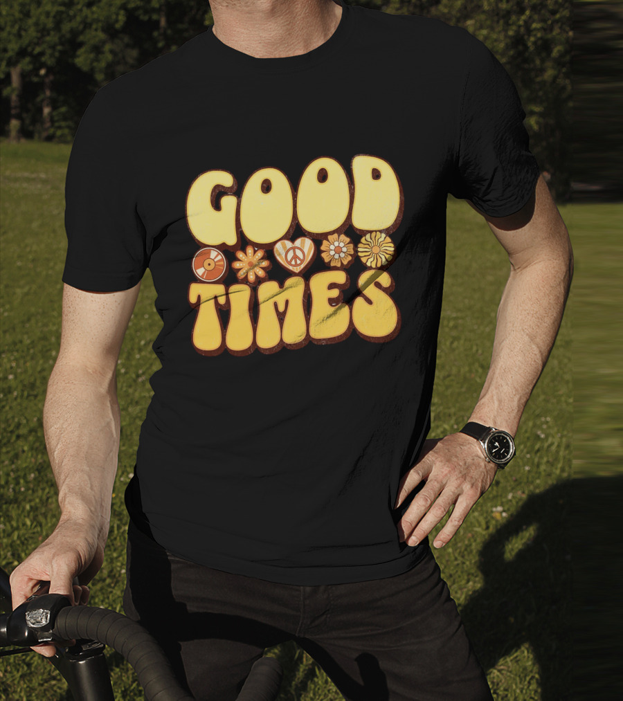 Good Times Retro Peace Flowers And Symbols T-Shirt