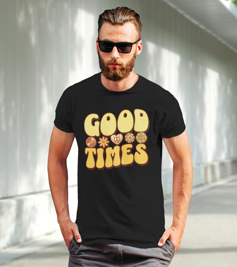 Good Times Retro Peace Flowers And Symbols T-Shirt