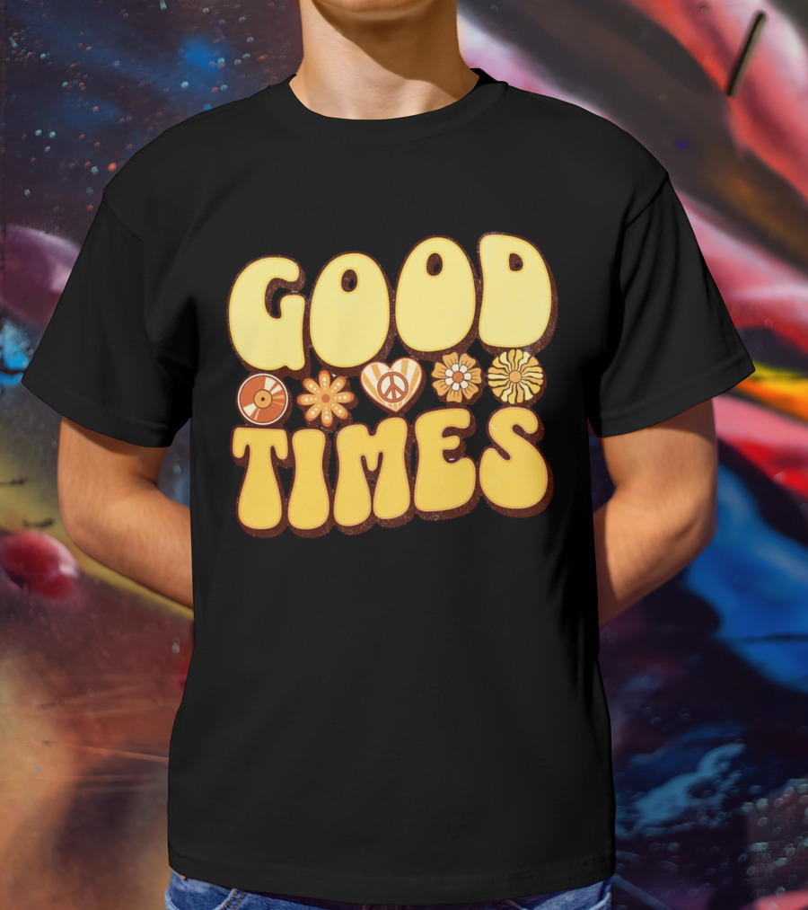 Good Times Retro Peace Flowers And Symbols T-Shirt