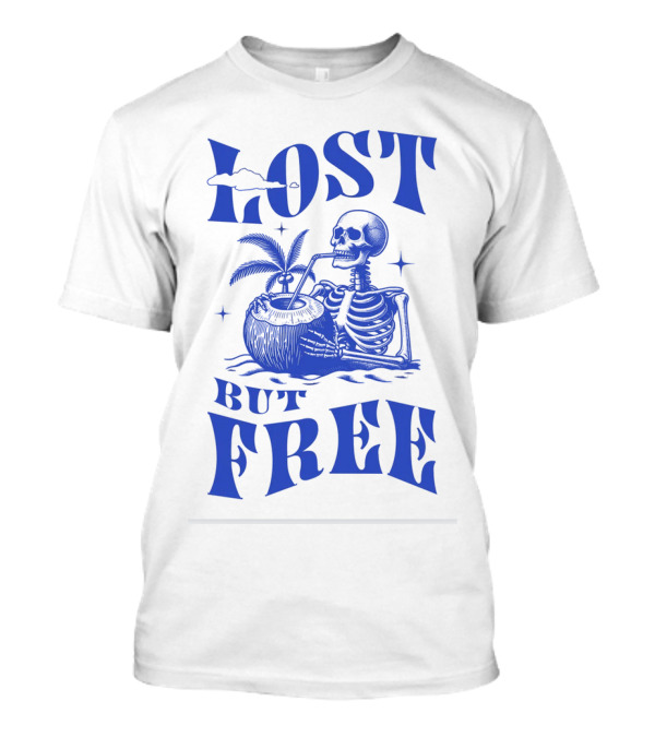 Lost But Free Skeleton With Coconut Drink Beach Vintage T-Shirt