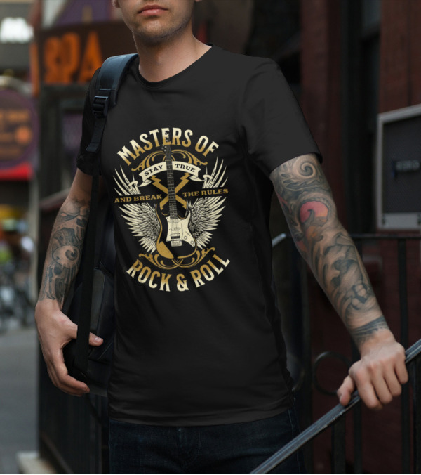 Masters Of Rock And Roll Stay True And Break The Rules Guitar Wings T-Shirt