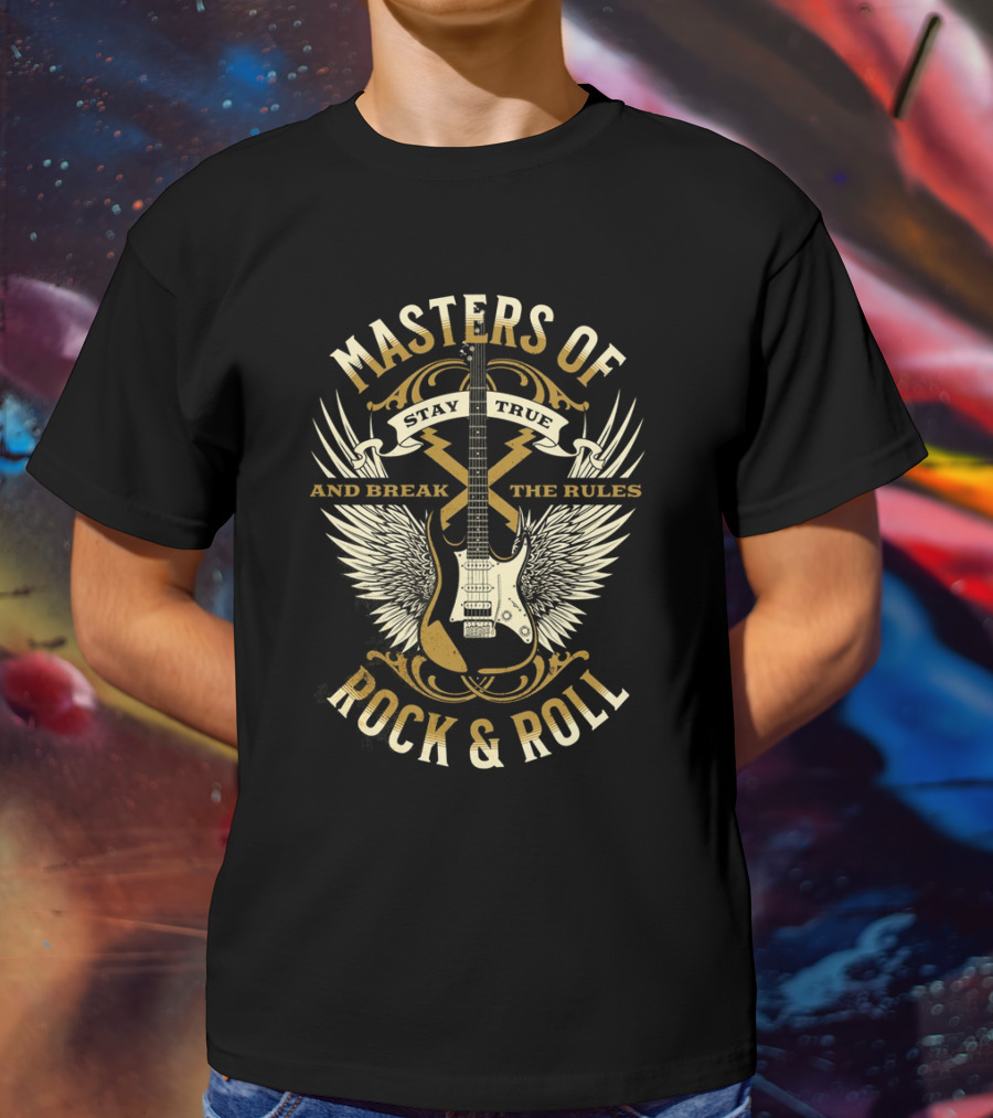 Masters Of Rock And Roll Stay True And Break The Rules Guitar Wings T-Shirt