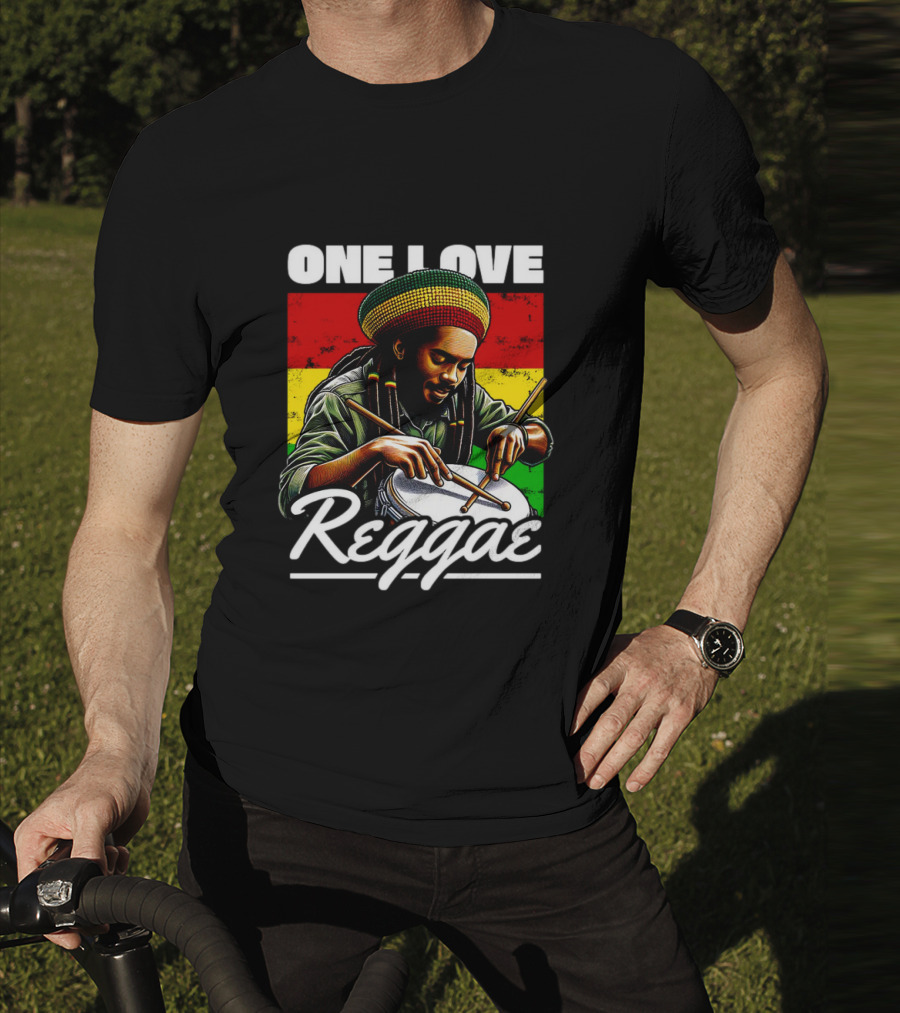 One Love Reggae Drummer With Rasta Colors T-Shirt