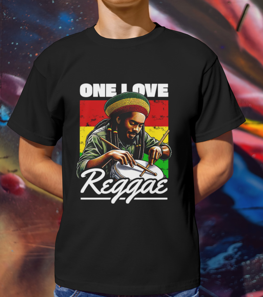 One Love Reggae Drummer With Rasta Colors T-Shirt