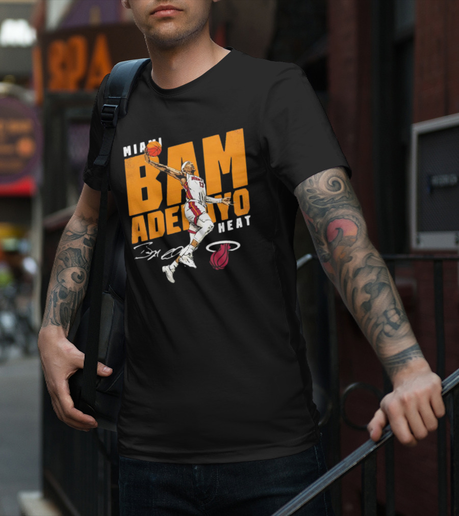 Miami Heat Bam Adebayo Basketball Jumper Action T-Shirt