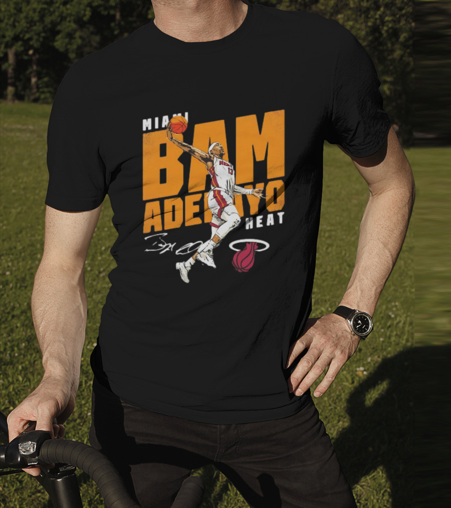 Miami Heat Bam Adebayo Basketball Jumper Action T-Shirt
