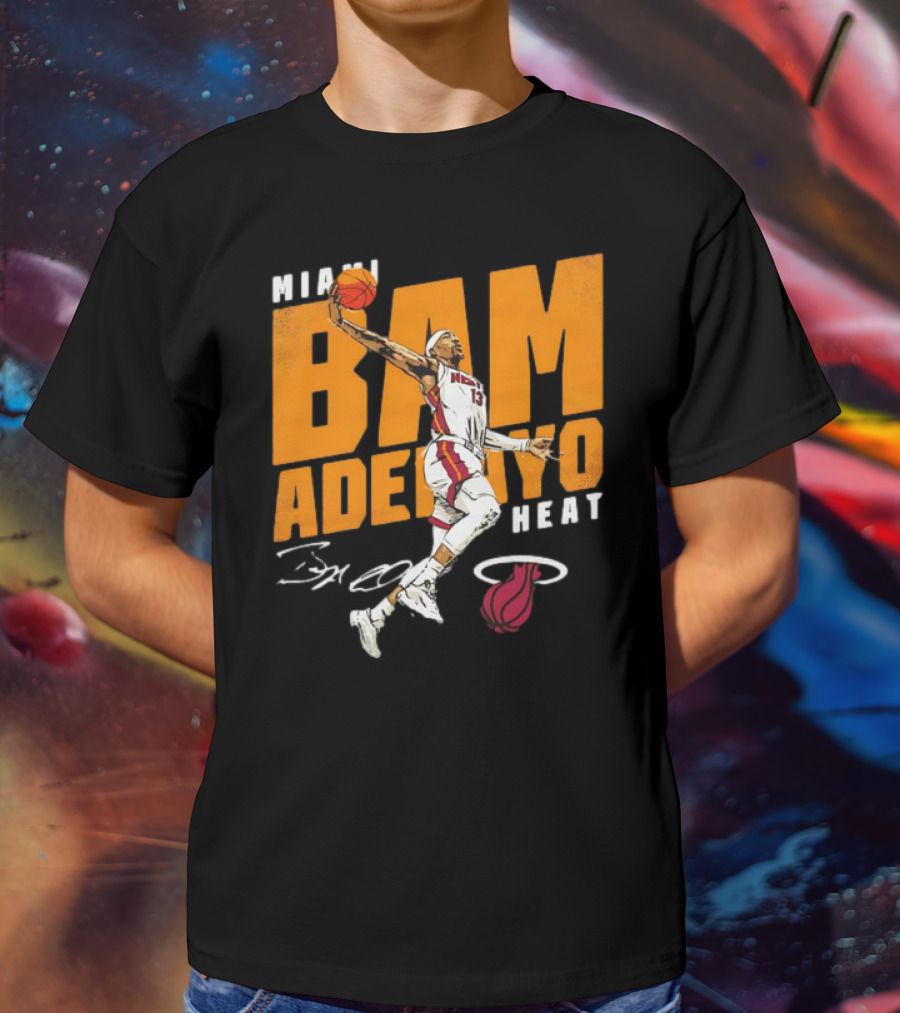 Miami Heat Bam Adebayo Basketball Jumper Action T-Shirt