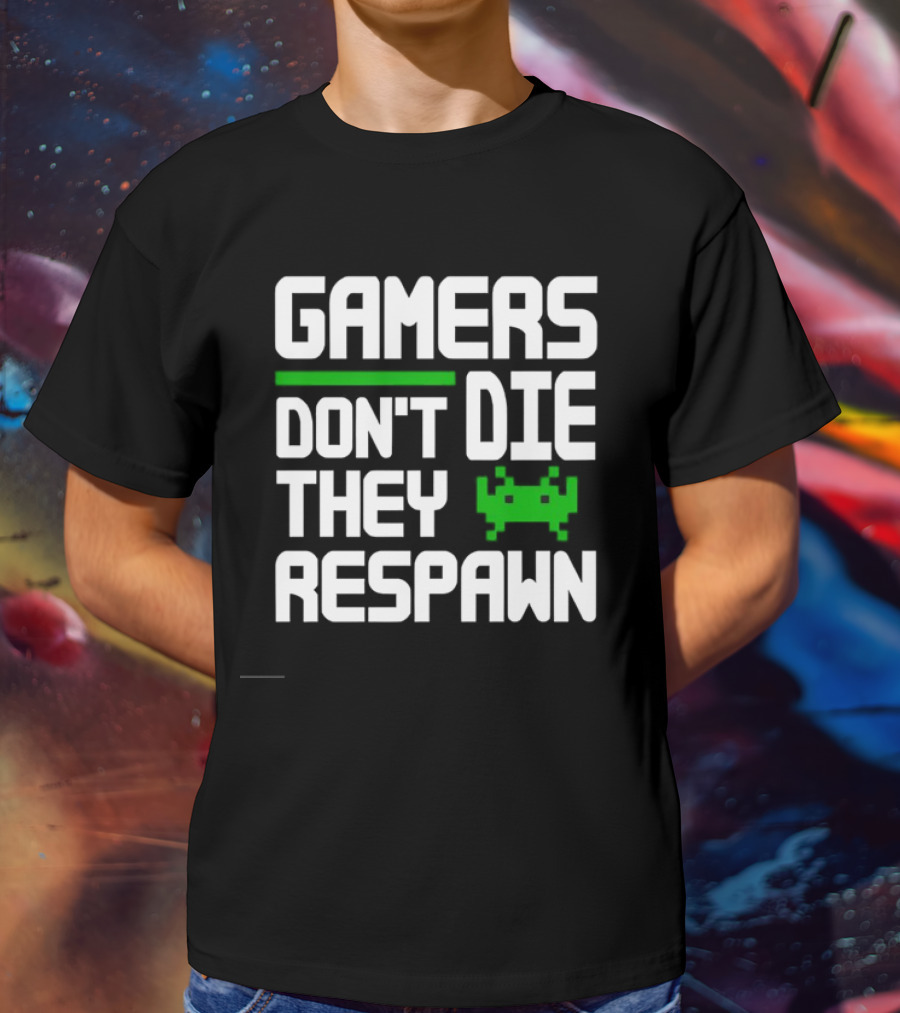 Gamers Don’t Die They Respawn Retro Space Invader T-Shirt