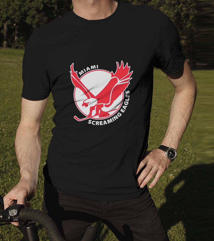 Miami Screaming Eagles Hockey Red Eagle Emblem T-Shirt