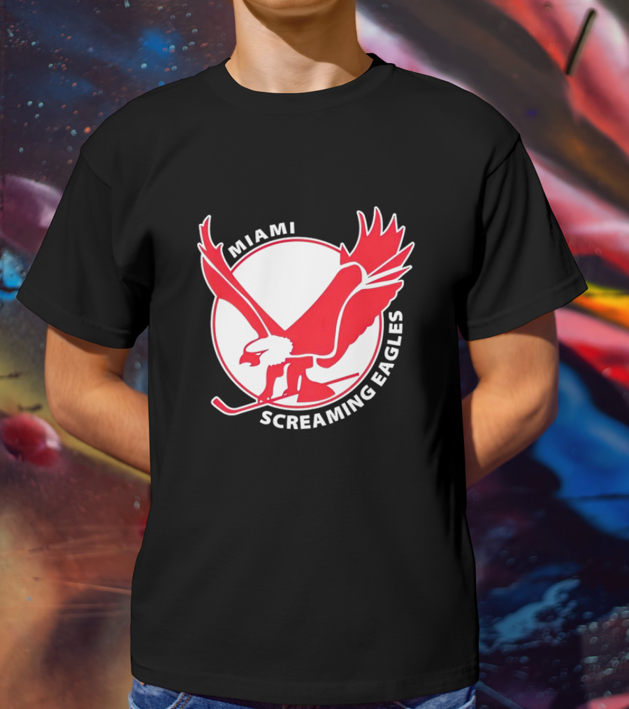 Miami Screaming Eagles Hockey Red Eagle Emblem T-Shirt