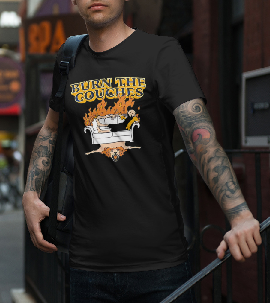 Burn The Couches Flaming Couch Cartoon Lion Rug T-Shirt