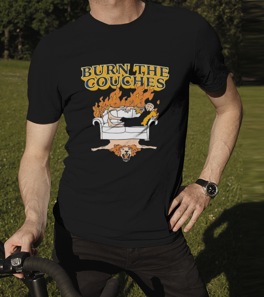 Burn The Couches Flaming Couch Cartoon Lion Rug T-Shirt