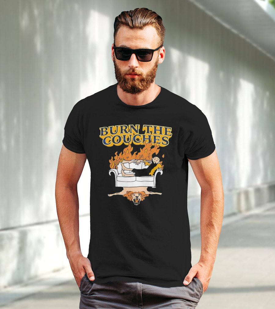 Burn The Couches Flaming Couch Cartoon Lion Rug T-Shirt