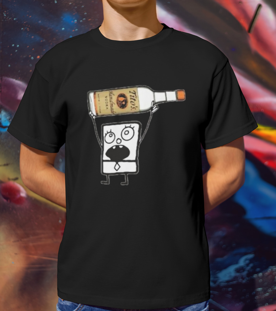 Doodlebob Holding Tito's Handmade Vodka Bottle T-Shirt