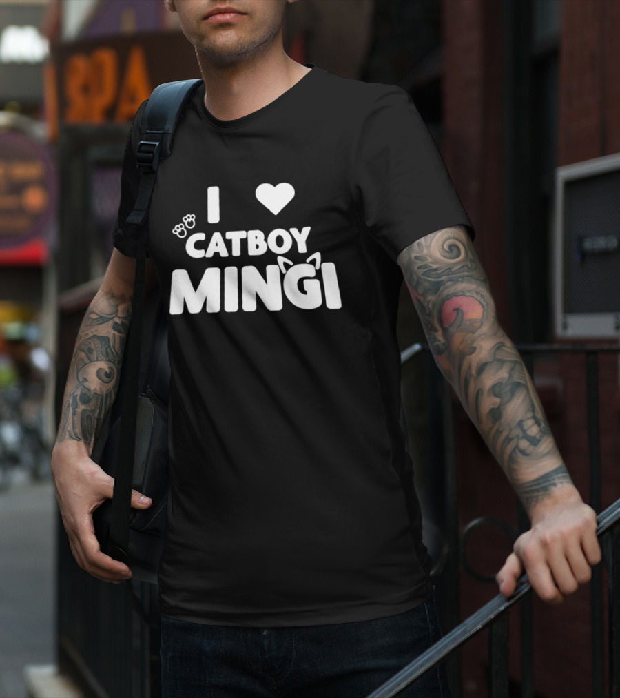 I Love Catboy Mingi Cat Ears And Paw Prints T-Shirt