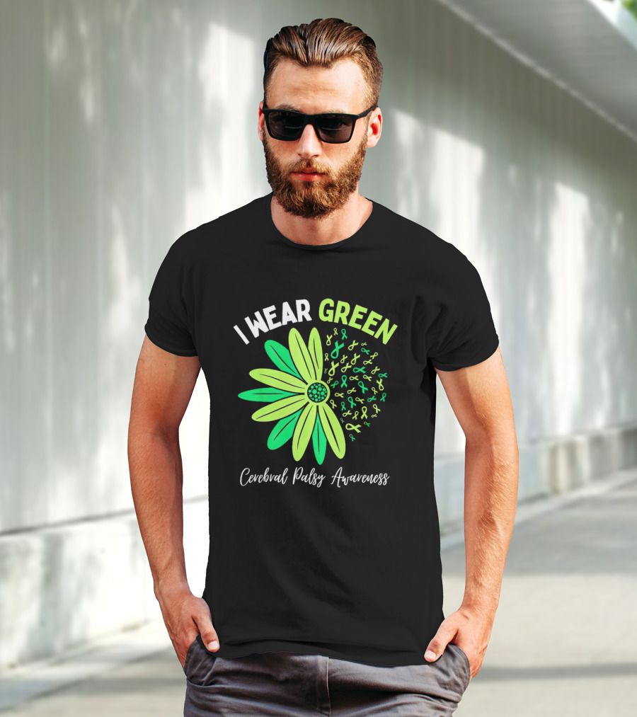 I Wear Green Cerebral Palsy Awareness Flower Ribbons T-Shirt
