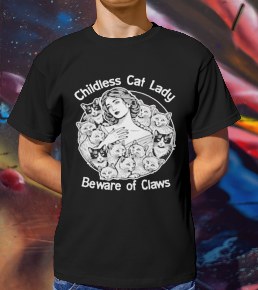 Childless Cat Lady Beware Of Claws Vintage T-Shirt