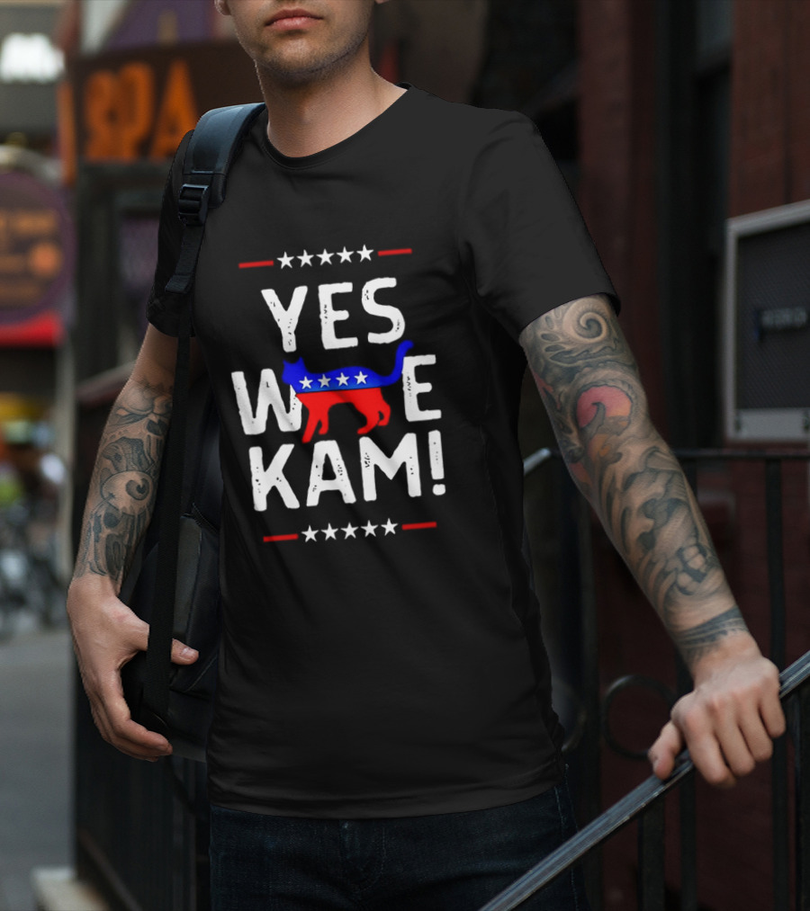 YES WE KAM CAT PRINT PATRIOTIC T-Shirt