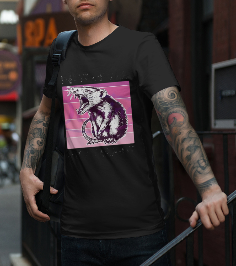 First Of All I’m A Delight Sarcastic Possum Yawning Sketch On Pink T-Shirt
