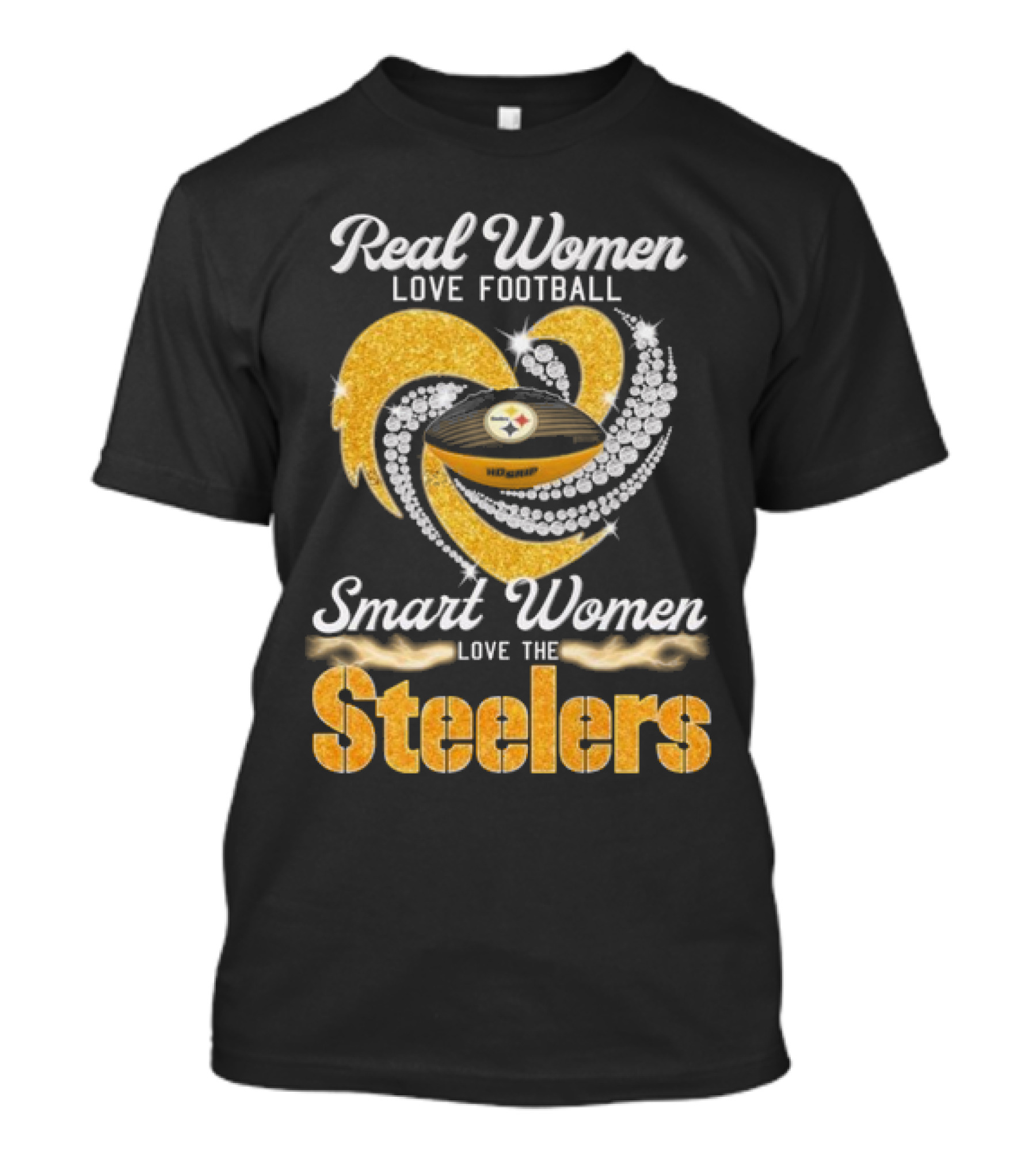 Real Women Love Football Smart Women Love The Steelers Diamond Heart T-Shirt