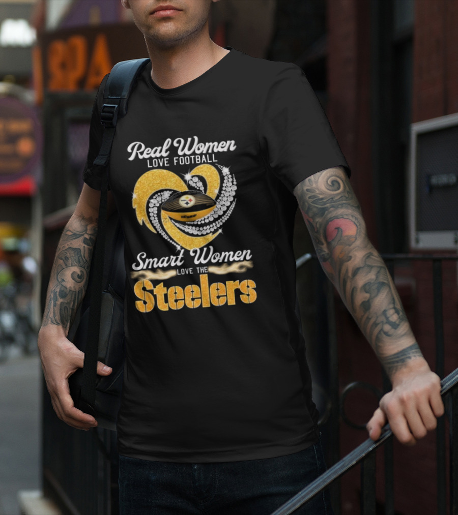 Real Women Love Football Smart Women Love The Steelers Diamond Heart T-Shirt