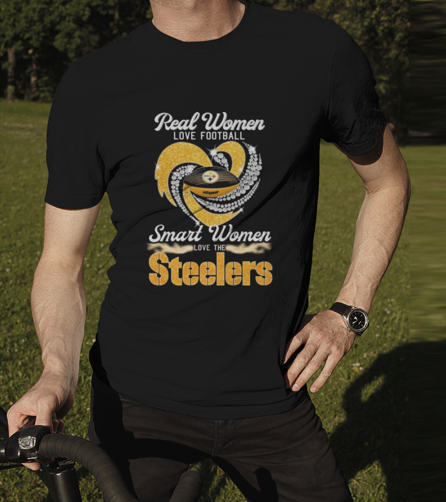 Real Women Love Football Smart Women Love The Steelers Diamond Heart T-Shirt