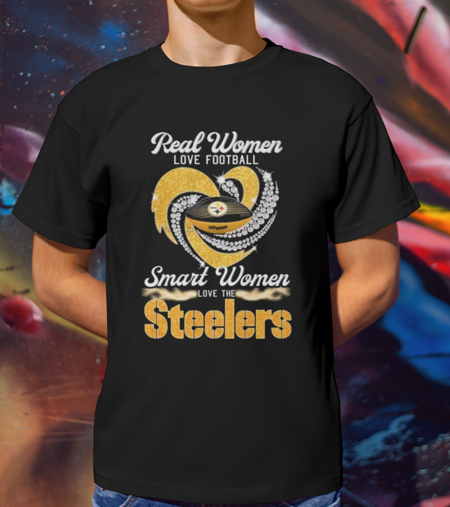 Real Women Love Football Smart Women Love The Steelers Diamond Heart T-Shirt