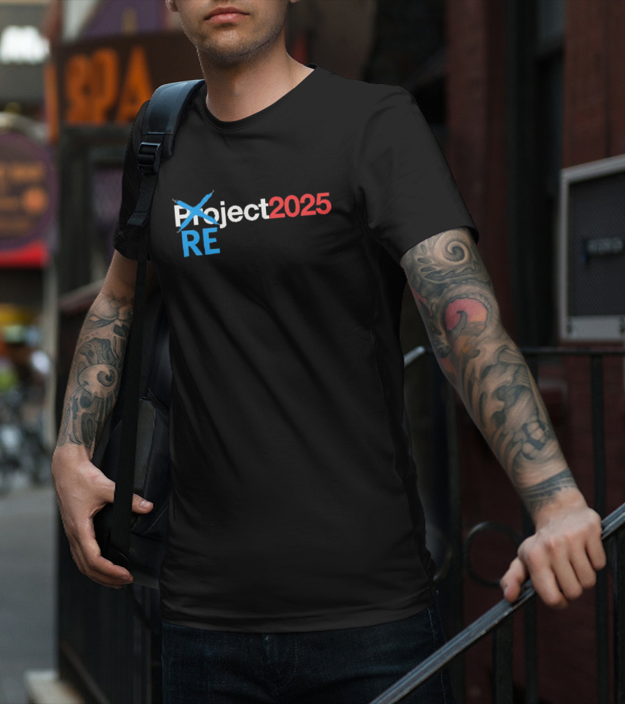REject 2025 Project Crossed Out Bold Red And Blue Text T-Shirt