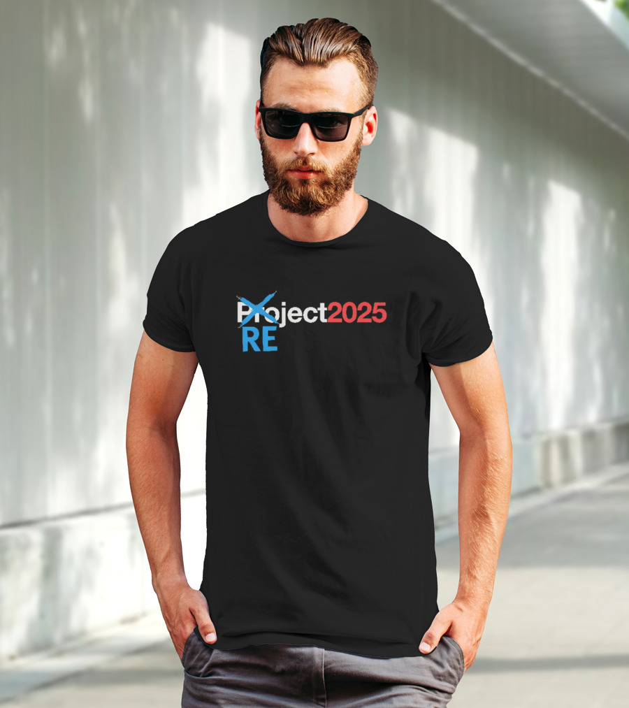 REject 2025 Project Crossed Out Bold Red And Blue Text T-Shirt