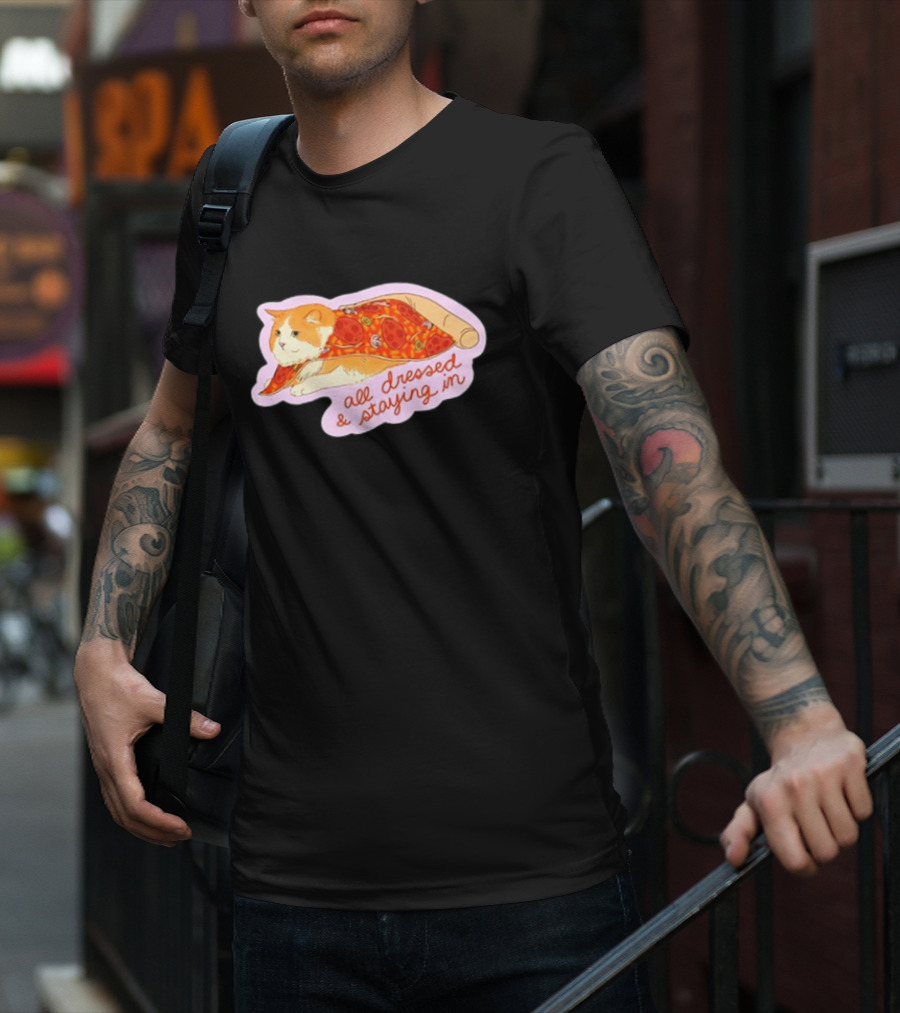 All Dressed And Staying In Cat Pizza Blanket T-Shirt