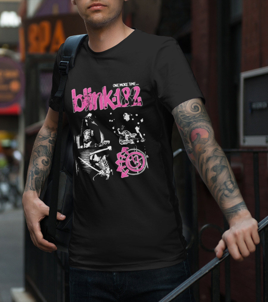 Blink-182 One More Time Part 2 Band Image With Pink Logo And Symbols T-Shirt